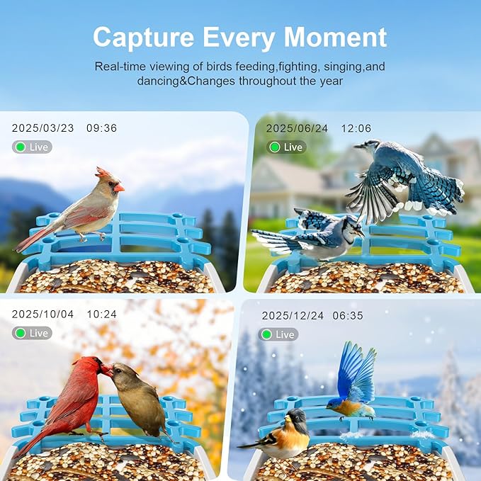 Smart Bird Feeder with Camera, Solar Powered, AI Recognition, Auto-Capture & Instant Notify, Identify 11,000+ Birds, 2K HD Footage, for Bird Enthusiasts, Outdoor Garden.