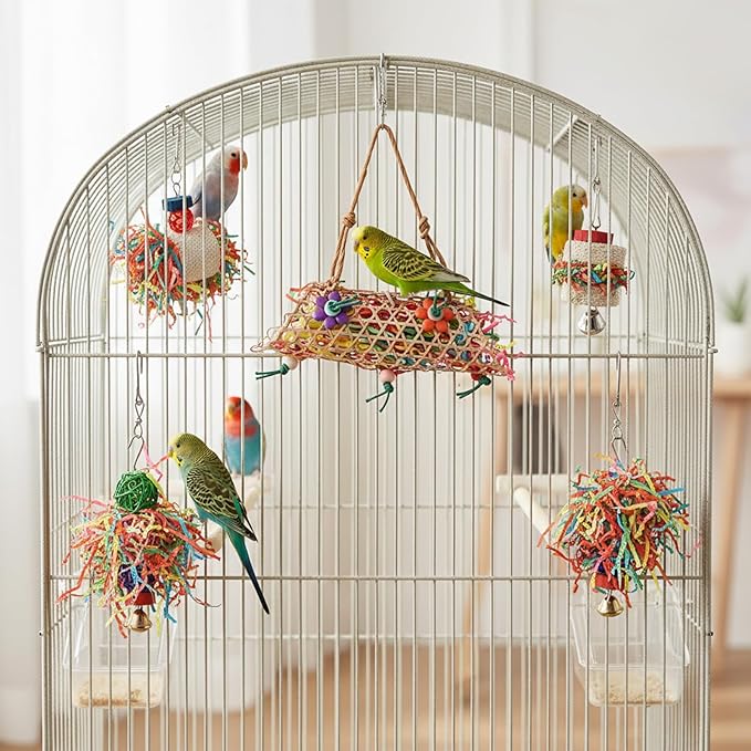 Morezi Bird Swing for cage Parakeet Parrot Swing Wood Ladder Toy Accessories Play Gym Budgie Perch Hammock Budgerigar Conure Cockatiel mynah Finches Toys for Small Medium Breeds
