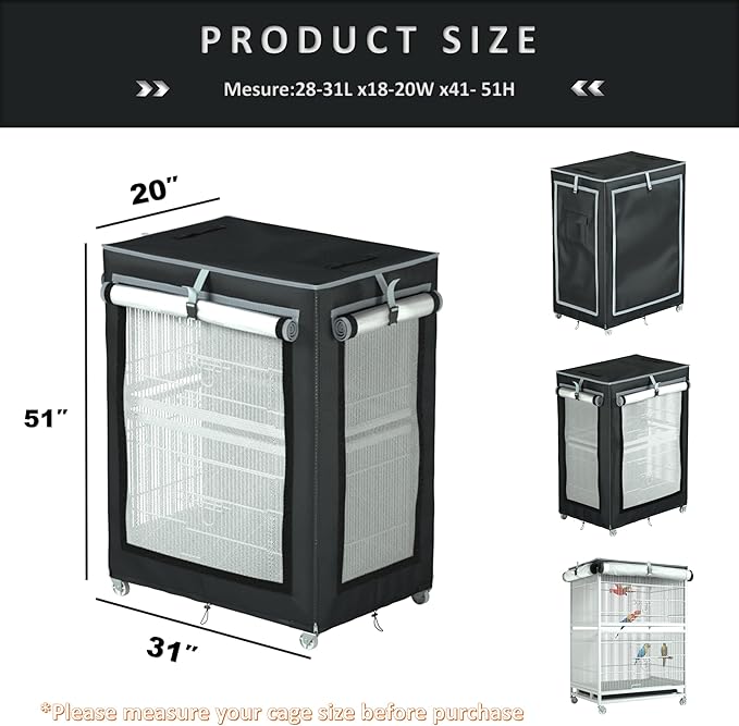 Large Bird Cage Cover - 600D Cage Covers for Night, Good Night Bird Cage Cover for Large Birdcage,Good Night for Cats, Mink, Totoro, Parakeet, Parrot and Small Animals ,Indoors or Outdoors (XL)