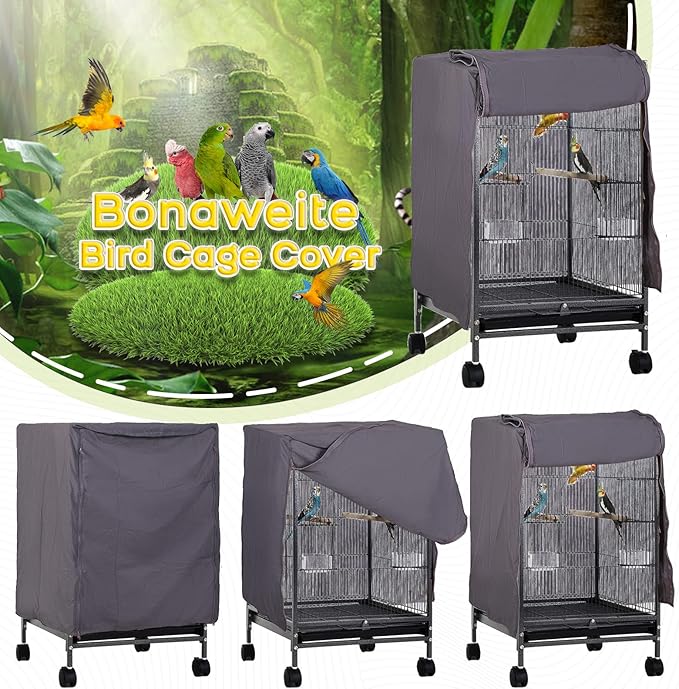 QBLEEV Birdcage Cover, Breathable Night Cover for Bird Cages, Parrot Cage Cover Shade Pet Universal Blackout Windproof Light-Proof Sleep Reduces Distractions Night Accessories Cloth Without Cage