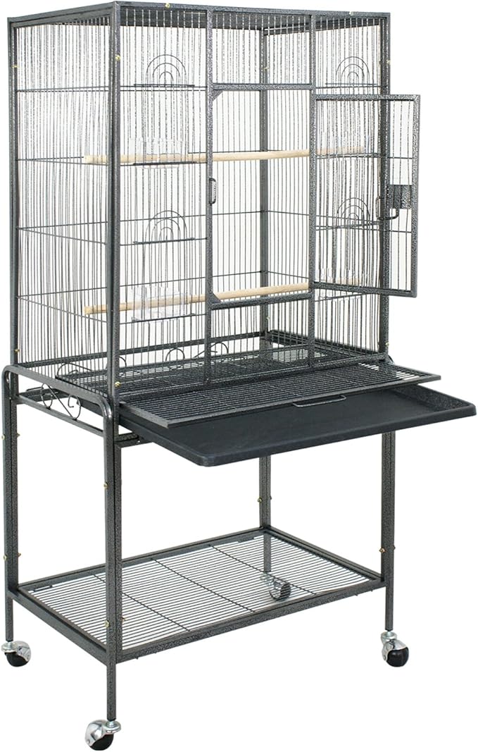 Nova Microdermabrasion 53-Inch Large Wrought Iron Bird Cage with Stand and Perch for Parrots, Cockatiels, Parakeets, and Macaws (Black)