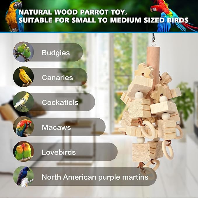Large Bird Toys Pet Cage Accessories Pet Supplies, Handmade Parrot Wooden Chewing Toys