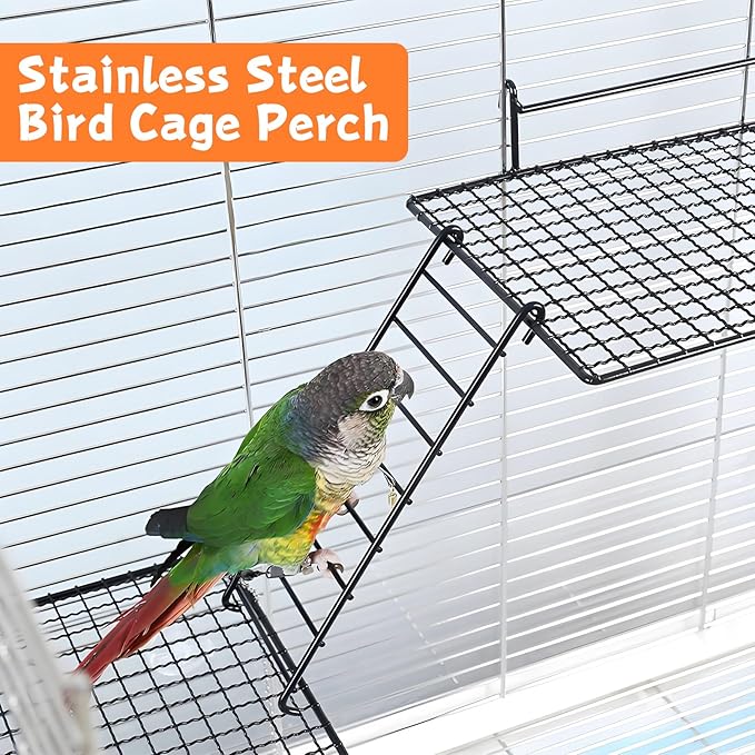 BNOSDM 4 PCS Bird Perches Platform, Stainless Steel Grid Platform for Parakeet Parrot Stand with Climbing Ladder Bird Cage Accessories for Small to Large Birds (White)