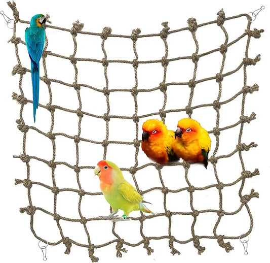 Parrot Climbing Net Jungle Fever Rope Small Animals Toys for Parakeets Lovebirds Finch Budgerigars Conure Cockatiel (M 16" x 16")