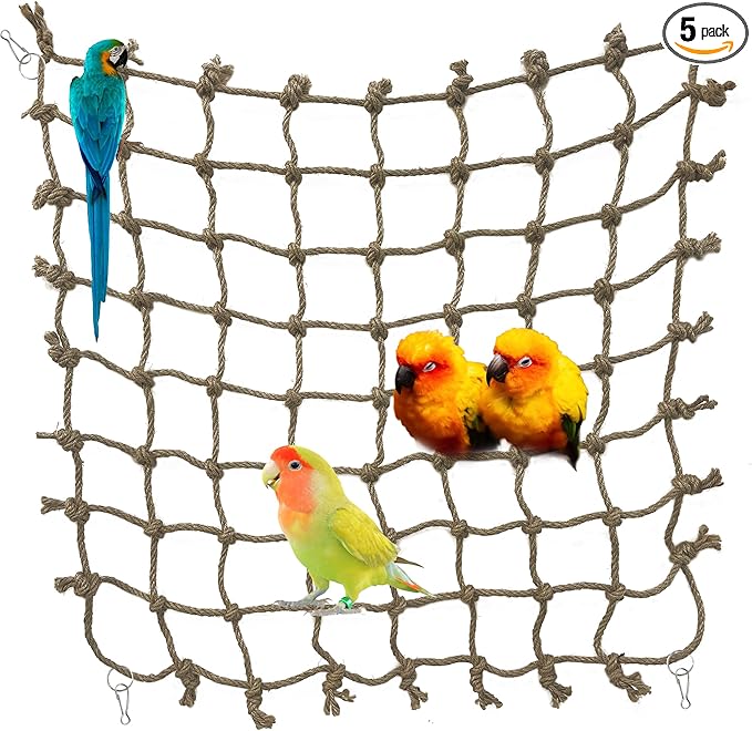 Parrot Climbing Net Jungle Fever Rope Small Animals Toys for Parakeets Lovebirds Finch Budgerigars Conure Cockatiel (L 24" x 24")