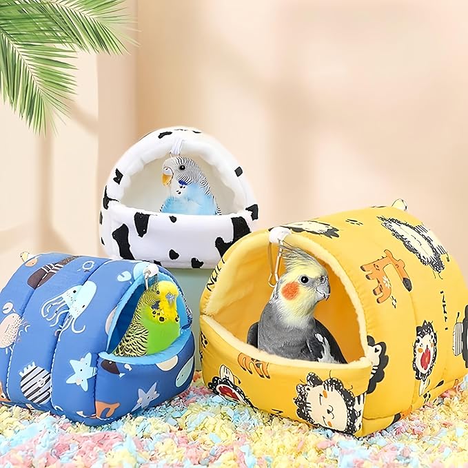 Warm Bird Nest House Plush Birds Hut Bed Hanging Hammock Sleeping Bed Bird Snuggle Cave Hanging Tent for Parrot Parakeet Cockatiel Conure African Grey Macaw-Lion