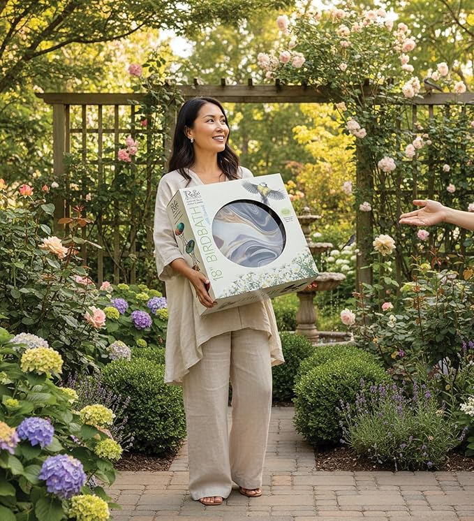 Regal Art & Gift 23" Bird Bath with Stand - Durable Glass Bowl with Heavy-Duty Metal Stand, Easy to Fill, Ideal for Patio, Porch & Garden Décor - Swirl Black