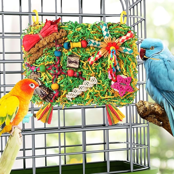 YIXUND Bird Toys Parakeet Toys,Large-Sized Parrot Foraging & Shredding Cage Hanging Toys with Seagrass Mat for Budgies,Cockatiels,Lovebirds,Conures Small & Medium Parrots