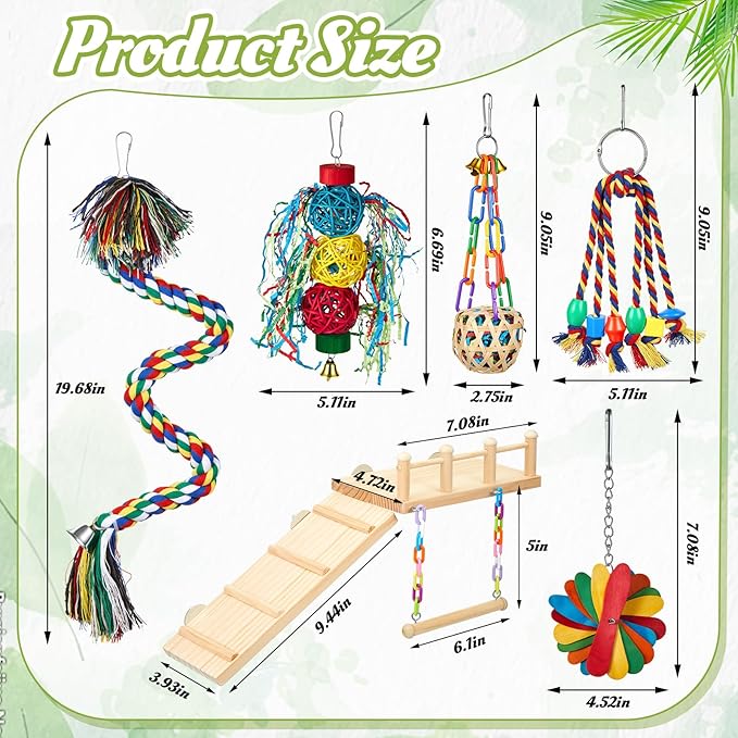 6 Pcs Parakeet Cockatiel Bird Toys, Parrot Swing Chewing Hanging Toys, Colorful Style Parrots Cage Accessories, Interactive Chew & Climb Play Set (Interactive Style)