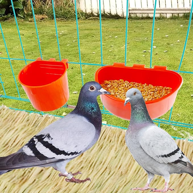 10 Pcs Hanging Cage Cups Birds Feeders Seed Bowl Chicken Feeder Waterer Dish Rabbit Water Food Poultry Pigeon Wire Cage (Red)
