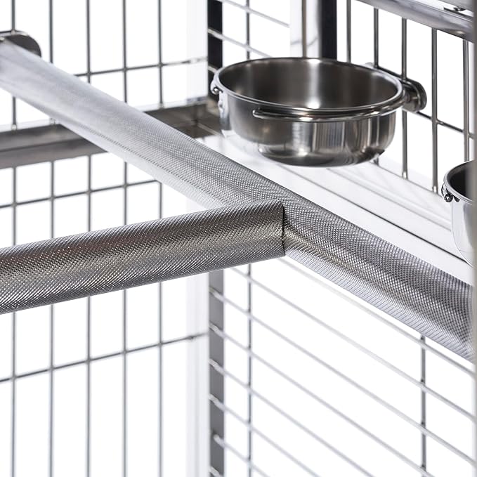 Prevue Pet Products Imperial Extra Large Stainless Bird Cage - Big Birdcage Ideal for Parrots, Cockatoos, Macaws, Included Perch and Cups, Durable Cage with Wheels - Gray, Extra Large
