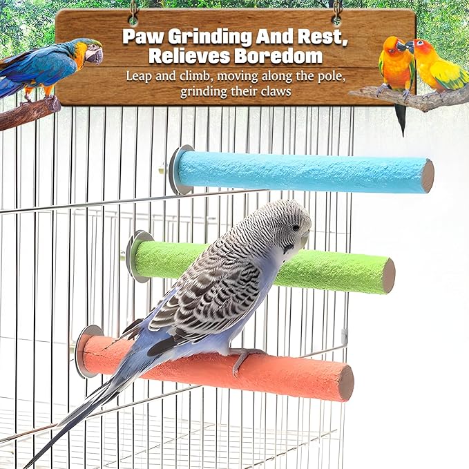 BNOSDM Wooden Bird Foraging Toys with Paw Grinding Sticks, Natural Wood Enrichment Puzzle Toys for Training & Chewing Stand Platform Feeder Cage Accessoriesfor Parrots, Parakeets, Cockatiels, Conures