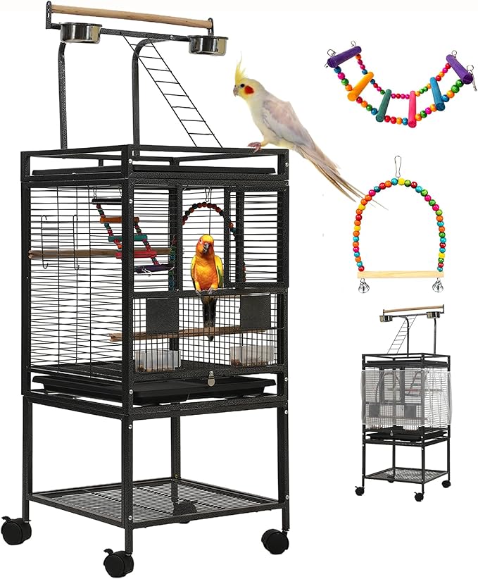 51" Small Bird Cage with Stand,Parakeet Cage, Parrot cage with Parakeet Toys, Bird Cage Accessories for Lovebirds Cockatiel Conure Finch Canary Budgie