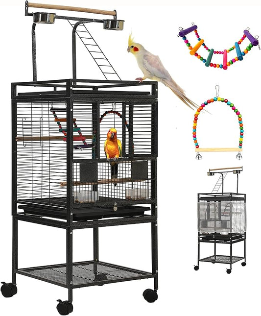 51" Small Bird Cage with Stand,Parakeet Cage, Parrot cage with Parakeet Toys, Bird Cage Accessories for Lovebirds Cockatiel Conure Finch Canary Budgie
