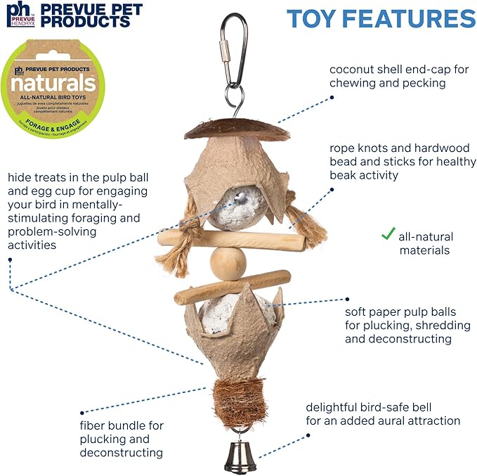 Prevue Pet Products Naturals Duchess Bird Toy - Ideal for Parrots, Conures, Cockatiels, Budgies, and Small to Medium Birds, Hanging Cage Accessories for Foraging, Climbing, and Beak Exercise
