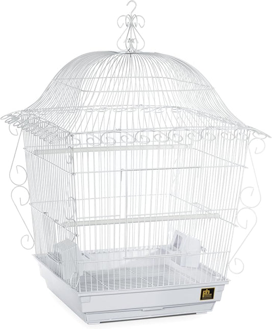 Prevue Pet Products Scrollwork Bird Cage - Compatible with Stand, Vintage Design, Room for Accessories, Play, and Perches, Bottom Grille & Drawer Slide Out for Easy Cleaning - White