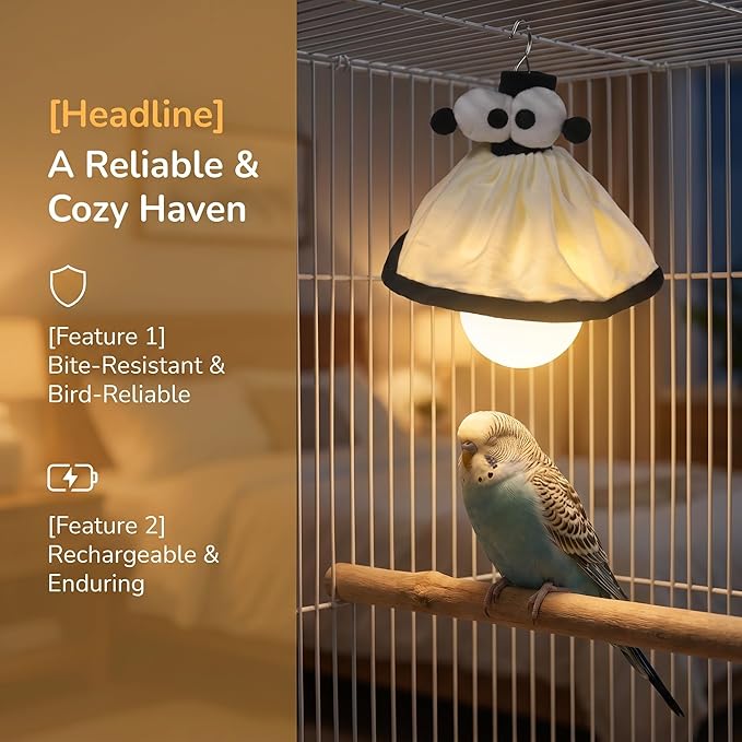 Bird Cage Light - Bird Cage Lighting | Blue Light Lamp | LED Night with Adjustable Brightness | Plush Parrot-Shaped Bulb, 3 Lighting Models (Black, Timer-Controlled)