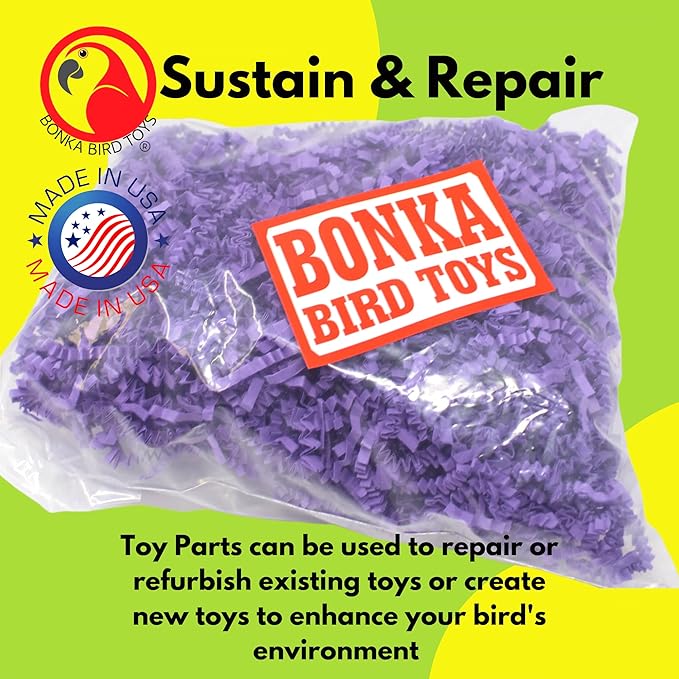 Bonka Bird Toys Colored Crinkle Shred Paper Chew Forage Nesting Treat Natural Multi-Use Craft Part Projects Cockatiels Parakeets Conures Amazons and Other Similar Birds (Purple)
