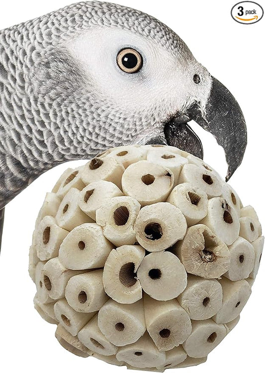 Bonka Bird Toys 1214 Pk3 All-Natural Sola Atta Balls, 3-Pack, 2" Diameter, Soft and Lightweight Chew and Foot Toys for Birds, Small Pets, and DIY Crafts, Safe for Parrots, Parakeets, and Cockatiels