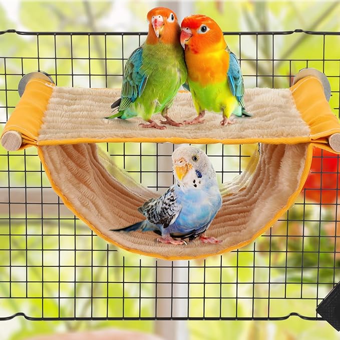 Winter Warm Bird Nest Bed, Parrot Hanging Bed Cage Hammock Snuggle Hut Parrot House Tent Bird Cage Stand Perch for Parakeet Budgies Cockatiels Lovebird Cockatoo Finch Hamster Chinchilla(Yellow)