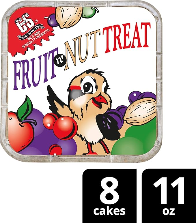 C&S Fruit n’ Nut Suet Treat, Suet Cakes for Wild Birds Including Robins, Blue Jays, Bluebirds, Tanagers, Thrushes and More, 8 Pack