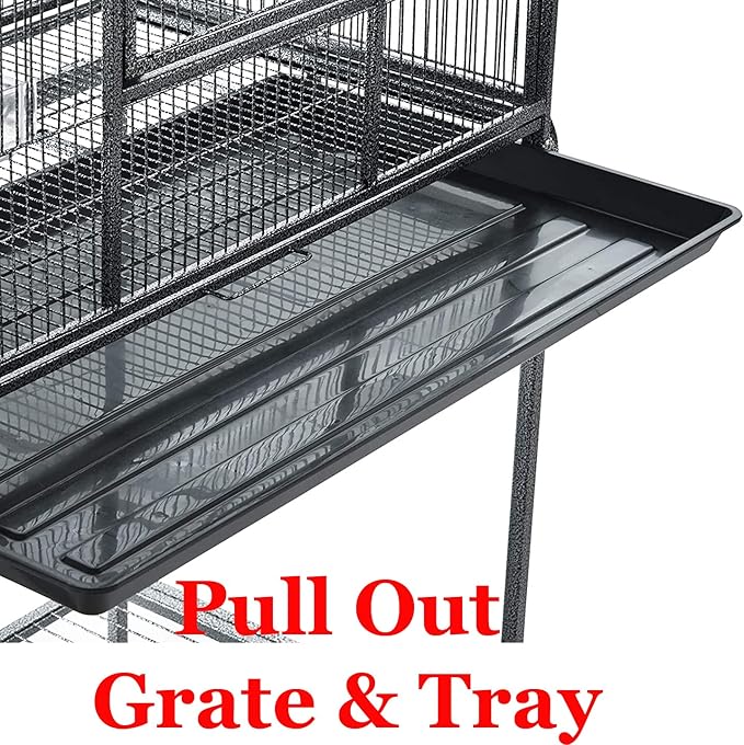Extra Large 32" x 19" x 67.5"H Wrought Iron Tight Bar Spacing Breeding Flight Canary Parakeet Cockatiel Lovebird Finch Breeder Cage Side Doors Double Feeder Cup with Detachable Rolling Stand