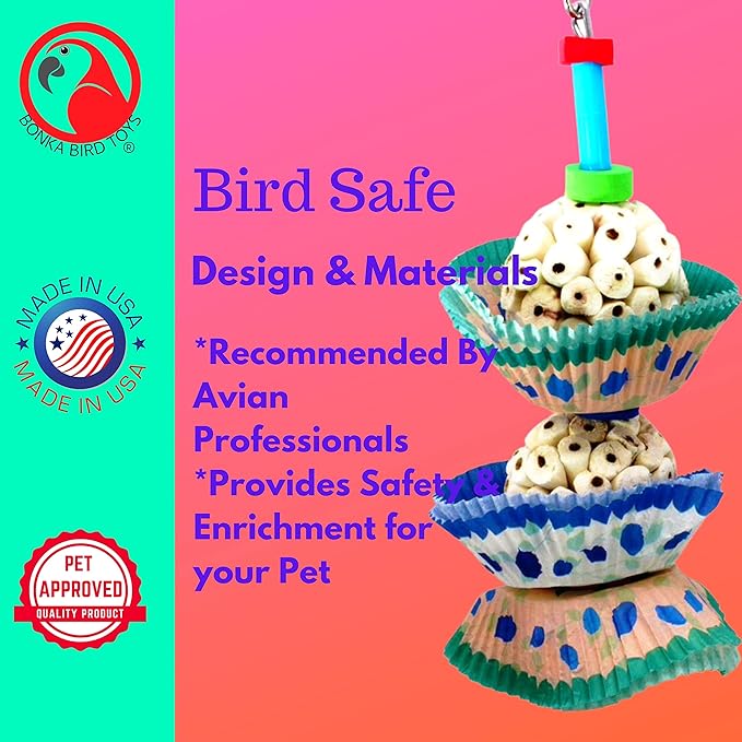 Bonka Bird Toys 1932 Two Cake - Medium-Sized, Natural Sola Balls, Colorful Shreddable Parrot Cage Toy