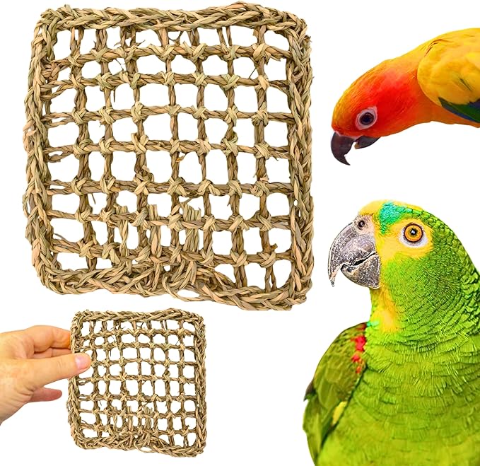 Bonka Bird Toys 1766 Seagrass Mat 7" x 7" Natural Woven Chew Climbing Foraging Base for Small to Large Birds Like Conures Quakers Amazons