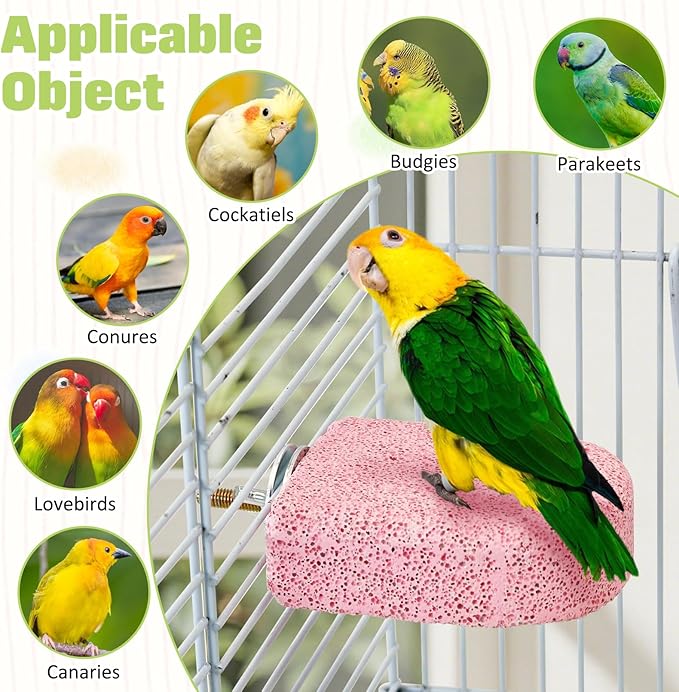 BNOSDM 4 Pcs Bird Beak Grinding Stone Chew Toy Parrot Calcium Perch Bird Stand Platform Parakeet Cage Accessories for Budgies, Cockatiels, Conures, Lovebirds, Finch (Pink)