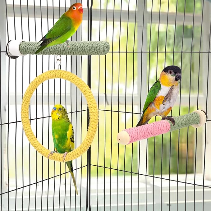 Bird Toys,3PCS Bird Swing Perch with Rope Chewing Toys, Suitable for Lovebirds, Parakeets, Budgerigars, Counres ect Small Birds