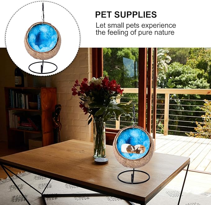 TEHAUX Natural Coconut Shell Bird Nest House Bed with Warm Pad for Parrot Parakeet Hamster Rat Mice Chinchilla Cage Toy Nesting Box