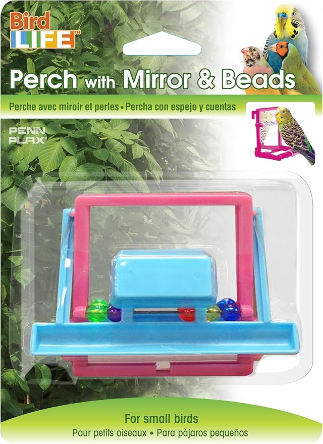 Penn-Plax Bird Life - Landing Perch with Mirror and Beads - Perfect for Parakeets, Finches, and Other Small Birds (BA504)