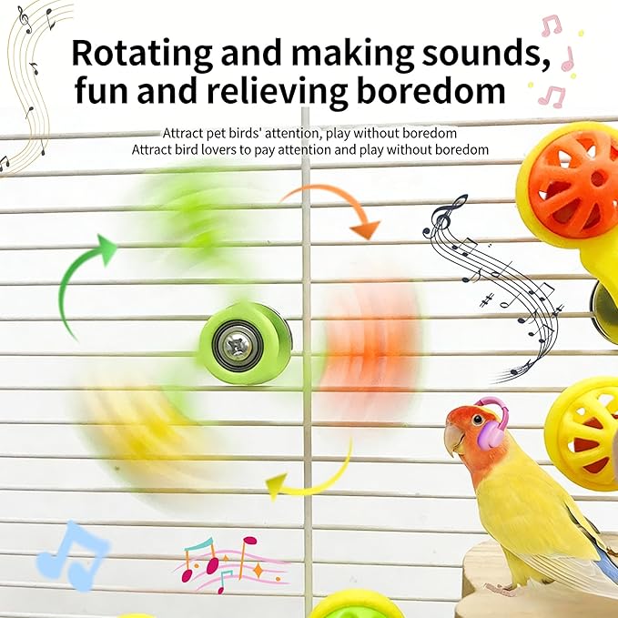 Spinning Bird-Toys Bird Cage Toys & Bird Perch Parrot-Parakeet Budgie Cockatiel Conure Macaw Chicken Parrot Enrichment Cage Accessories Small Animal Chewing Toy (Green Spinner Bell)