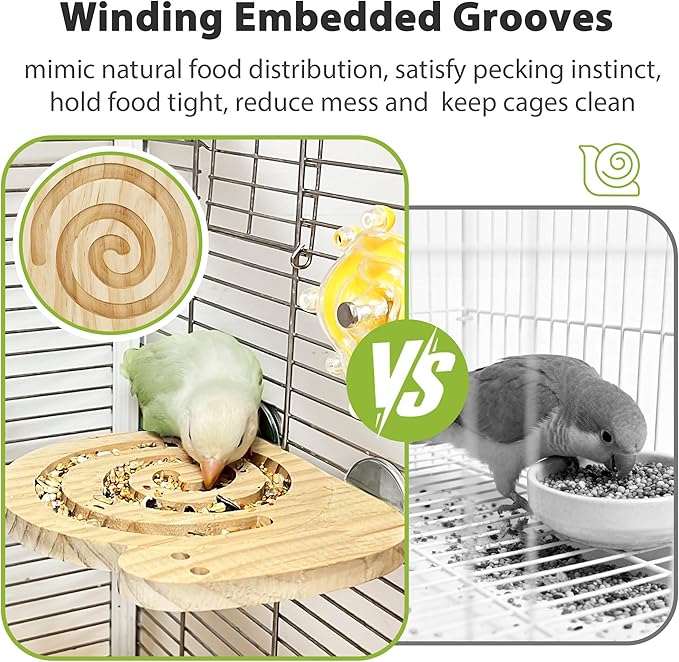 Bird Foraging Toys with Perch, Kiln-Dried Wood Bird Enrichment Toys for Slow Feeder, Parakeet Toy for Cages Reduce Seed Mess, Visible Food Design Parrot Puzzle for Novice/Older/Slow-Learning Birds