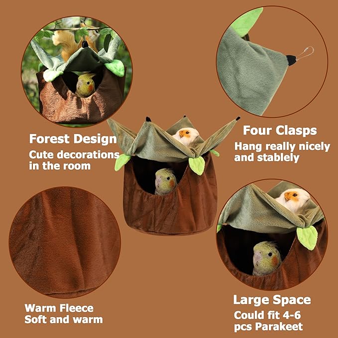FLAdorepet Two Layers Bird Parrot Bed Nest Snuggle Hammock for Parakeet Lovebird Cockatoos,Warm Sugar Glider Ferret Bed Plush Hideout House for Guinea Pig Hamster (Brown)