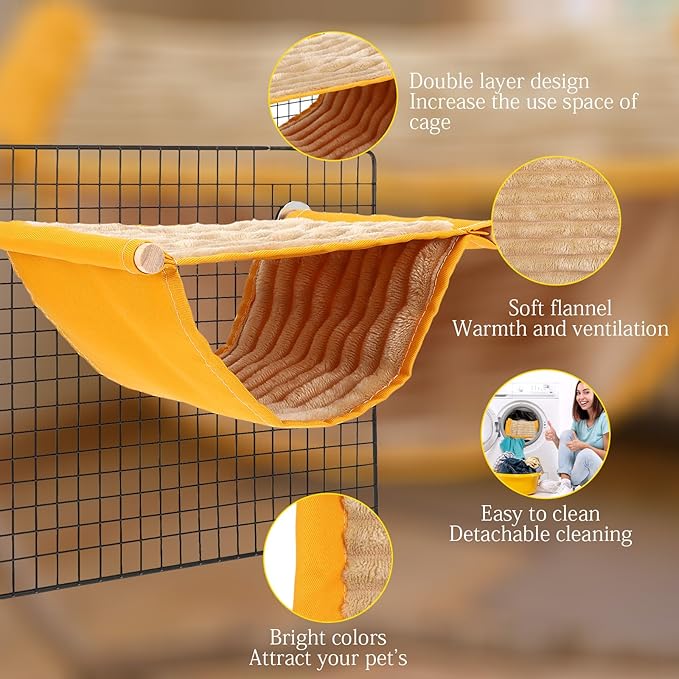 Lusofie Winter Warm Bird Nest Bed Hanging Hammock Snuggle Hut Bird Bed for Cage Parrot House Tent for Parakeet Budgies Cockatiels Lovebird Cockatoo Finch Hamster Chinchilla Guinea Pig(Yellow)