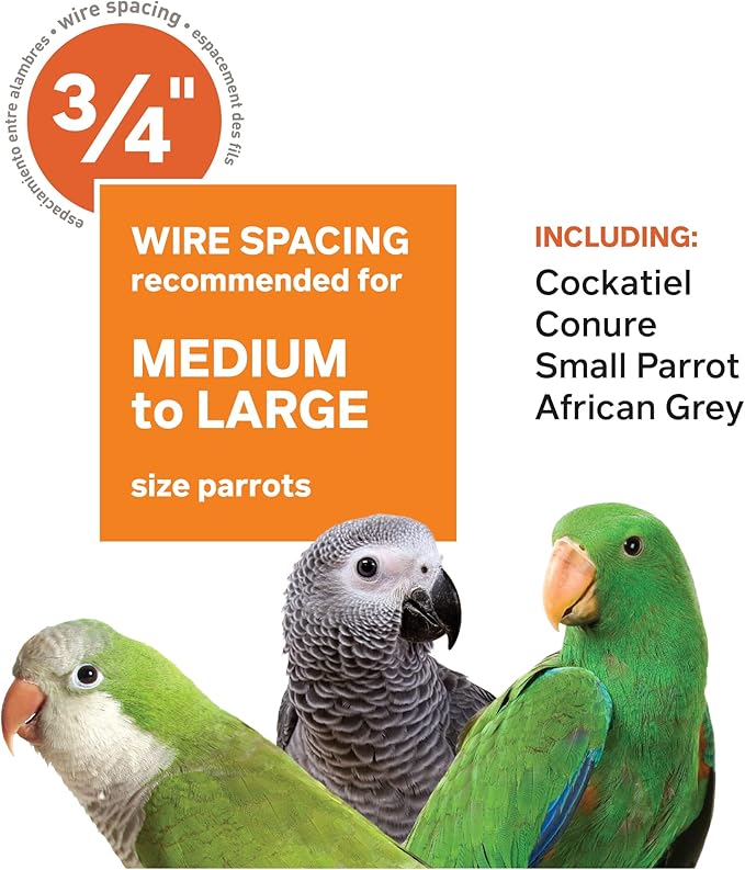 Prevue Pet Products Dome Top Bird Cage - Powder‑Coated Steel Cage with Wheels, Push Button Locks, Seed Guards and Perch, Ideal for Cockatiels, and All Small-Medium Sized Birds - Black Hammertone
