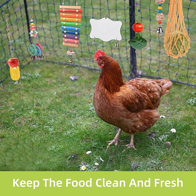 Chicken Toys for Coop 12PCS Set, KAKUNM Chicken Enrichment Toys，Including Xylophone, Swing Set, Mirror Toy, Flexible Ladder, Vegetable String Bag and Hanging Feeder, Coop Accessories for Hens