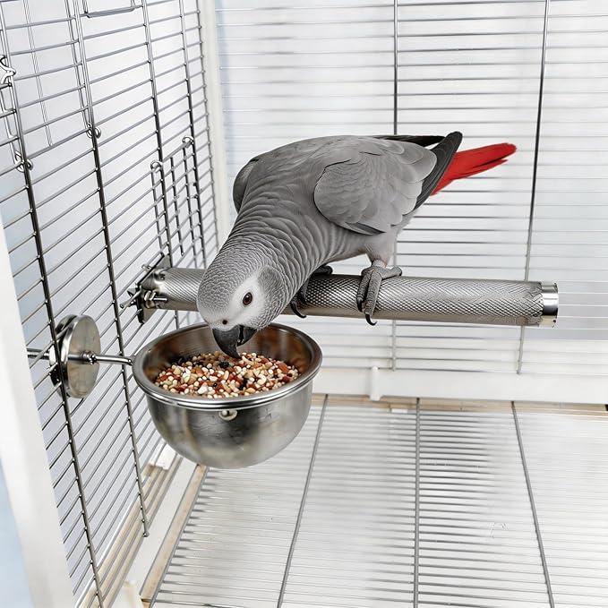 AOTU Anti-Snatch Stainless Steel Parrot Feeding Cups with Locking Buckle - Bird Food & Water Bowls, Essential Bird Cage Accessories for Cockatiel, Conure, Budgie, Macaw Gray Parrot & Small Pets (S)