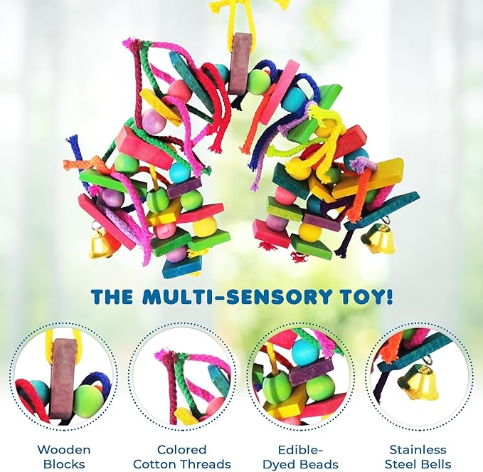 SunGrow Parrot Toy, Medium Chewing Bird Toy for Parakeet, Colorful Chew Toy for Cockatoos African Grey Macaws and Amazon Parrots