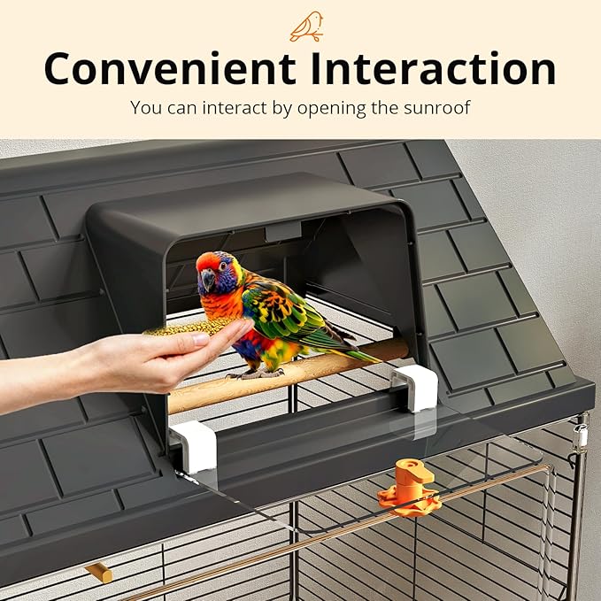 Oneluck Modern Bird Cage with Panoramic View, 38.5" H Bird Aviary for Small to Medium Birds,Birdcage with Easy Clean Tray for Parakeet,Cockatiel,Budgie,Parakeet,Canary,Finch,Quail,Lovebird,Conure
