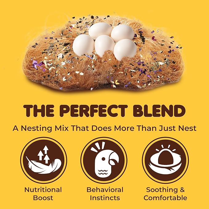 SunGrow Coco Fiber Herbs for Small and Medium Birds, with Chamomile, Lavender, Peppermint & Calcium, Nesting Pad, Aviary Bedding & Substrate for Budgies, Cockatiels, Canaries, Finches, Parrots, 5 oz