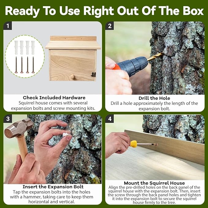 oyhqes Squirrel House Outside, Squirrel Wood Nesting Box with Window, Wooden Houses with Predator Guard, Hanging Shelter for Squirrels, Chipmunks, Birds, and Backyard Small Wildlife