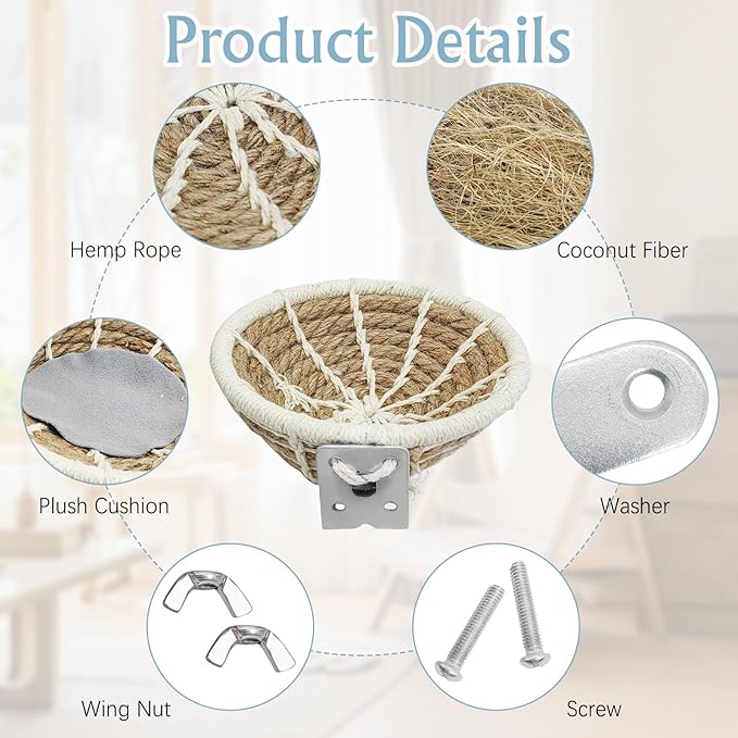 Hamiledyi Bird Breeding Nest, Handmade Hemp Rope Bird Cage House, Bed with Natural Coconut Fiber Parakeet Nest Hatch House for Cockatiel Canary Lovebird Finch and Other Small Birds