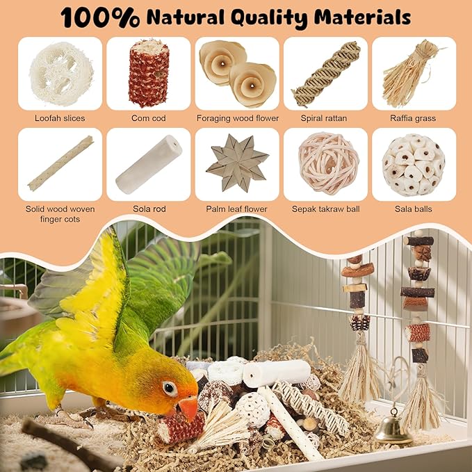 Bird Toys Parrot Natural Foraging Box Parakeet Toys DIY Hanging String for Cockatiels,Conures,Love Birds,and Other Small to Medium Birds Cage Accessories (Large)