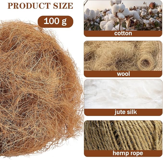 CREATCABIN Coconut Fiber for Bird Nests Bird Nesting Material Canary Nesting Material Coconut Bird Nest Finch Loose Bedding Substrate for Cage Gardens Tree Trunks Budgie Hummingbird 100g(3.5oz)