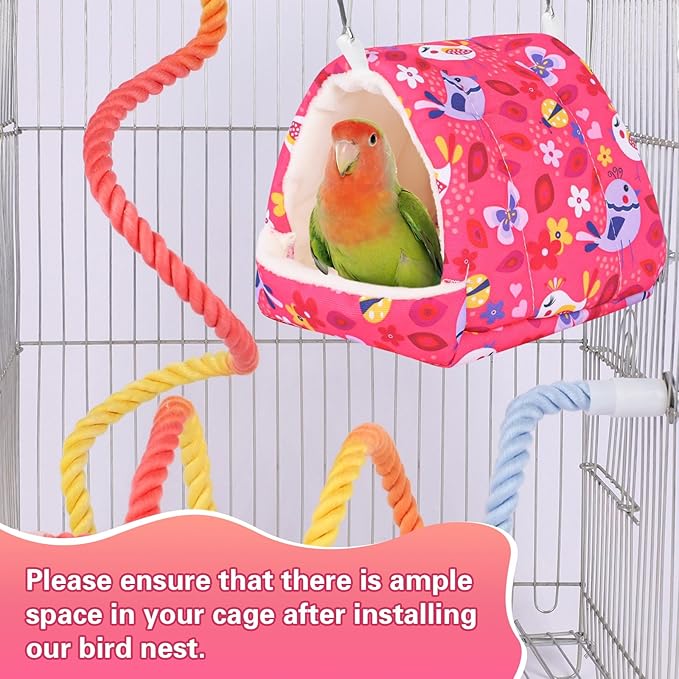 Bird Bed for Cage Warm Winter Nest Hammock with Hanging Hook Cage Accessories for Small Birds Parakeets Cockatiels Love Birds Cockatiels Conures Hamster (Red, M)