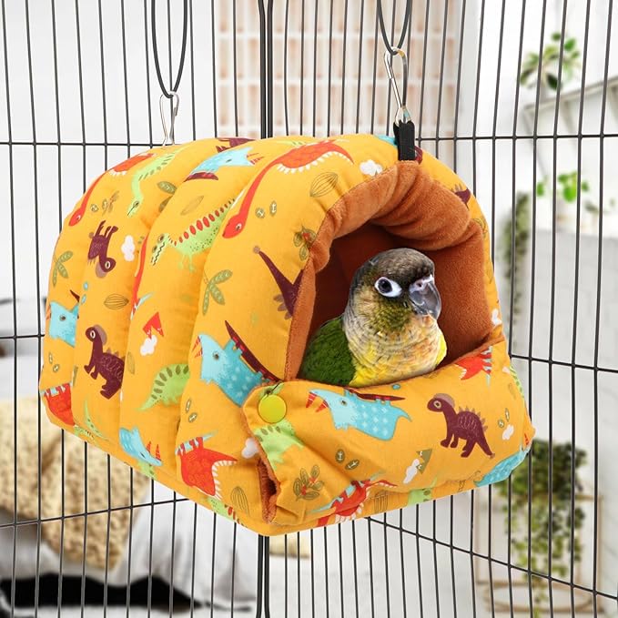 Wontee Bird Nest House Winter Warm Snuggle Hut Bird Bed Hanging Hammock for Parrots Budgies Parakeets Caique Senegal Cockatiels Conures (Dark Yellow, Large)
