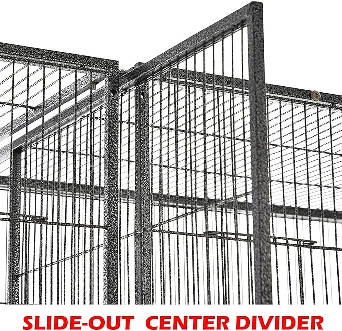 Extra Large Double Center Divider Birdhouse Treehouse Bird Flight Breeder Cage with Breeding Nest Box Doors Removable Rolling Stand (White Vein, 63" L x 19" W x 64" H)
