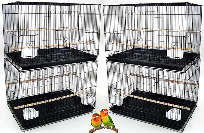 Lot of Four Large 30" Aviary Canary Lovebird Finch Budgie Parakeet Breeding Flight Bird Cages with Rolling Stand (Black, Lot 4 Cages with 3-Tier Stand)